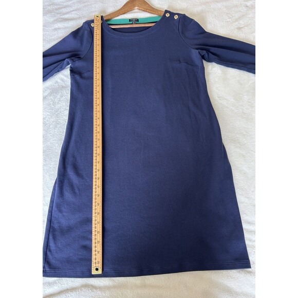 Talbots Dress Petite Large Navy Pleated Cuff Ruffle Gold Buttons Career Preppy - Picture 8 of 13